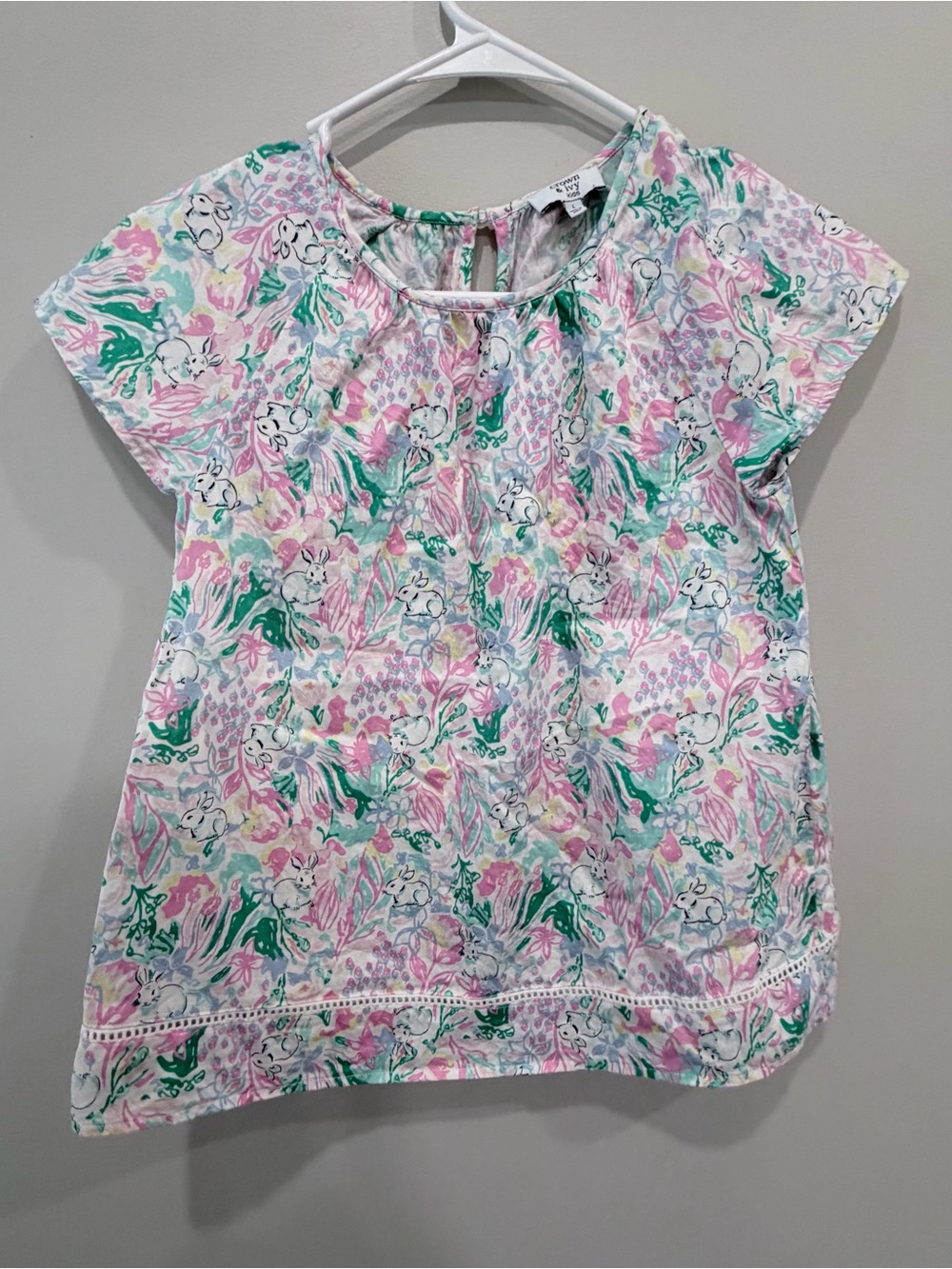 crown & ivy Girls Pastel Floral Flutter Sleeve Top in Pink & Green